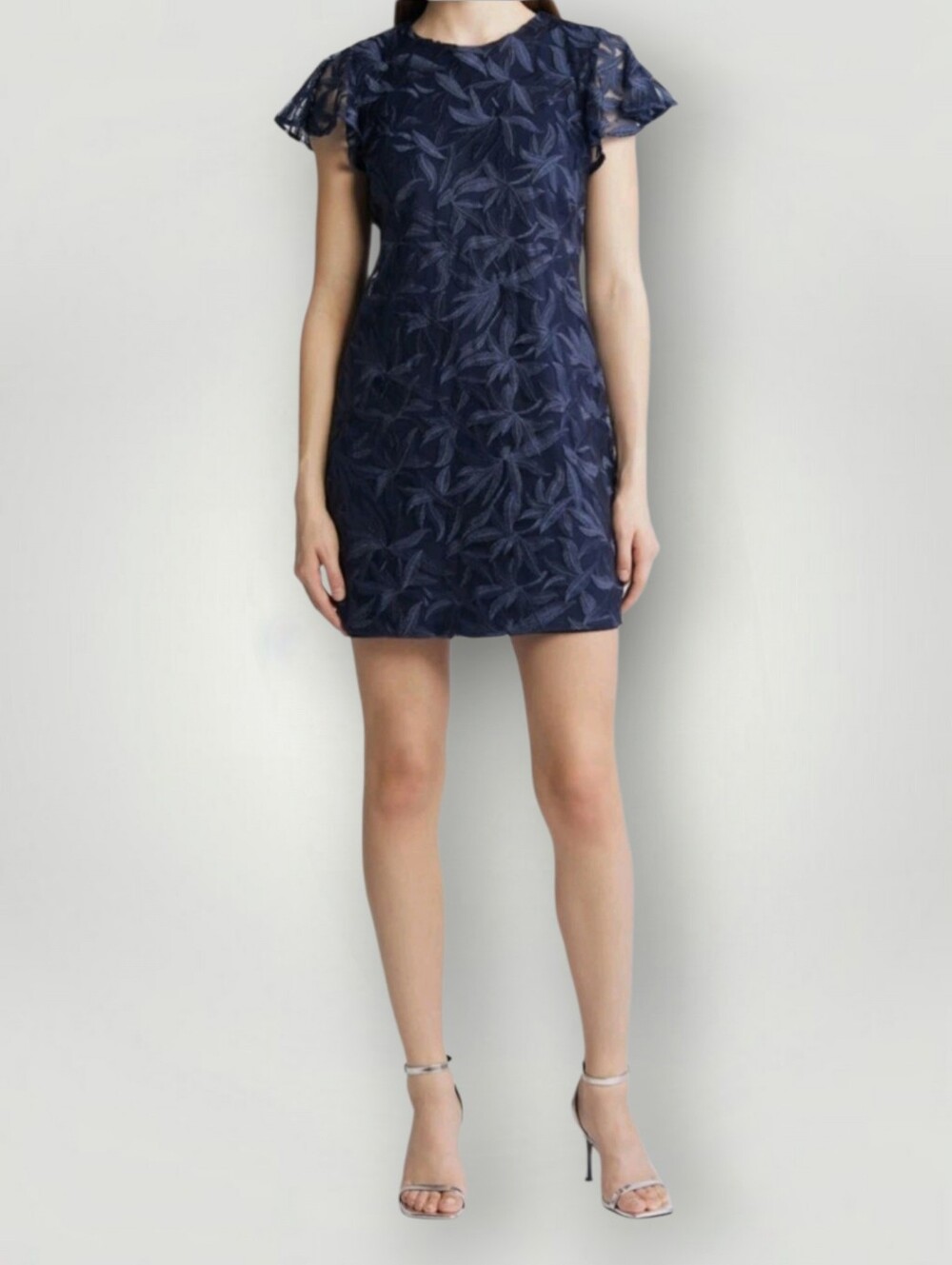 Sam Edelman Navy Leafy Embroidery Mini Dress 10 Cocktail Romantic Feminine